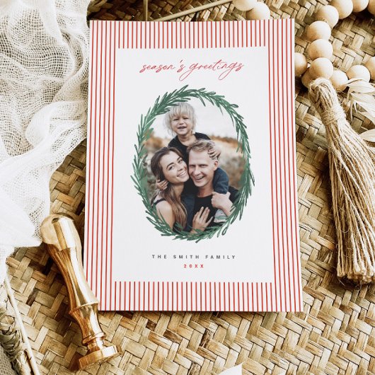 Classic Stripes Kerstvakantie Krans Flat Kaart