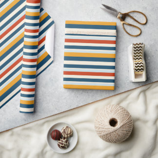 Classic Stripes Navy Blauw Rood Geel Minimaal Cadeaupapier