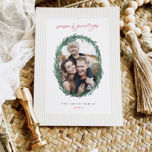 Classic Stripes Noël Vacances Wreath Carte Plat