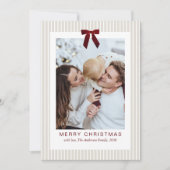 Classic Stripes Red Bow Frame Christmas Photo  Feestdagenkaart (Voorkant)