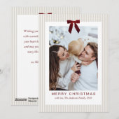 Classic Stripes Red Bow Frame Christmas Photo  Feestdagenkaart (Voorkant / Achterkant)