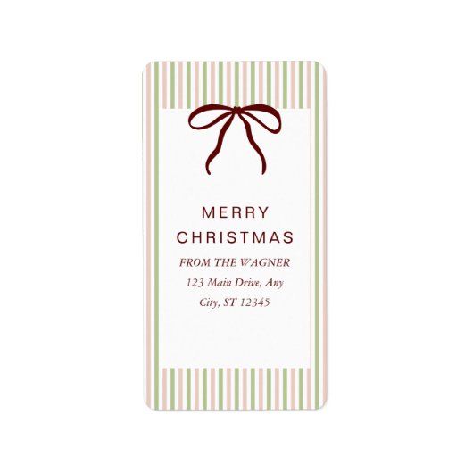 Classic Stripes Red Bow Merry Christmas Etiket (Voorkant)