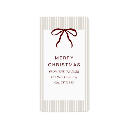 Classic Stripes Red Bow Merry Christmas Etiket (Voorkant)