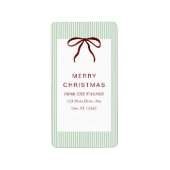 Classic Stripes Red Bow Merry Christmas Etiket (Voorkant)