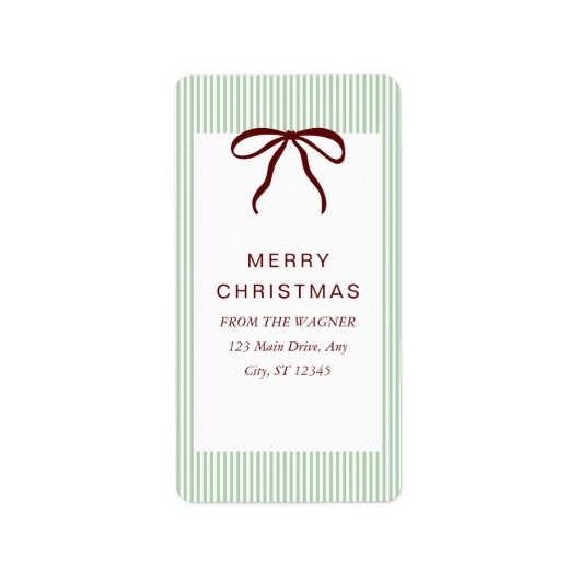 Classic Stripes Red Bow Merry Christmas Etiket (Voorkant)