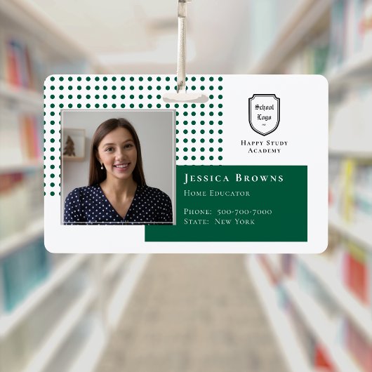 Classic Student ID Donkergroene School Logo Foto Badge