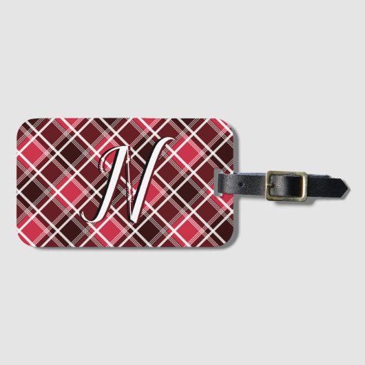 Classic Tartan Pset Red Black Monogram Aangepast Bagagelabel (Voorkant (horizontaal))