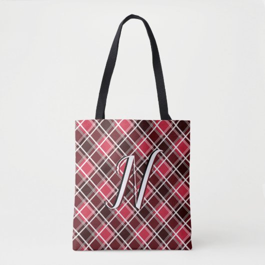 Classic Tartan Pset Red Black Monogram Aangepast Draagtas (Voorkant)