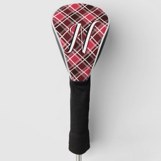 Classic Tartan Pset Red Black Monogram Aangepast Golfheadcover (Voorkant)