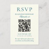 Classic Teal Blue Minimalist Wedding QR Code RSVP Kaartje (Voorkant)