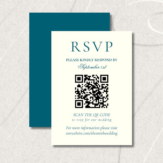 Classic Teal Blue Minimalist Wedding QR Code RSVP Kaartje