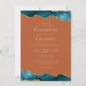 Classic Teal Gold Agate Burnt Orange Wedding Kaart (Voorkant)