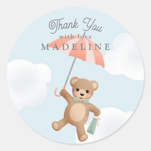 Classic Teddy Bear Pastel Baby shower Ronde Sticker (Voorkant)