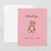 Classic Teddy Bear Roze Baby shower Bedankkaart (Voorkant / Achterkant)