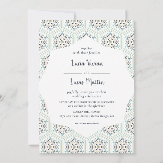 Classic  Tegel Textuur Patroon Bruiloft Kaart (Voorkant)