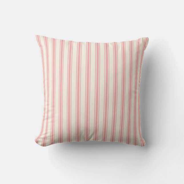 Classic Ticking Stripe Pattern Pink and Cream Kussen (Voorkant)