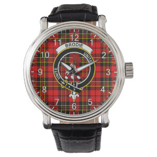 Classic Timeless Clan Brodie Red Tartan Badge Horloge