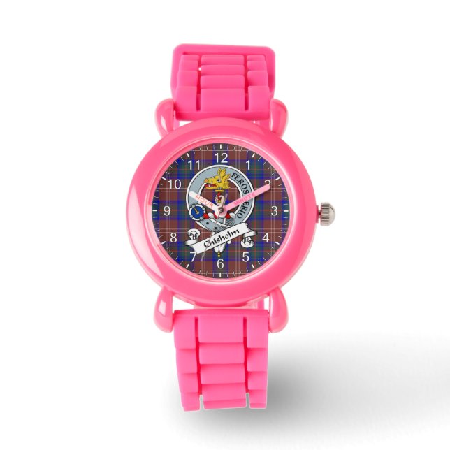 Classic Timeless Clan Chisholm Hunting Modern Badg Horloge (Voorkant)