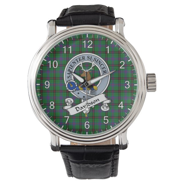 Classic Timeless Clan Davidson Modern Badge Tartan Horloge (Voorkant)