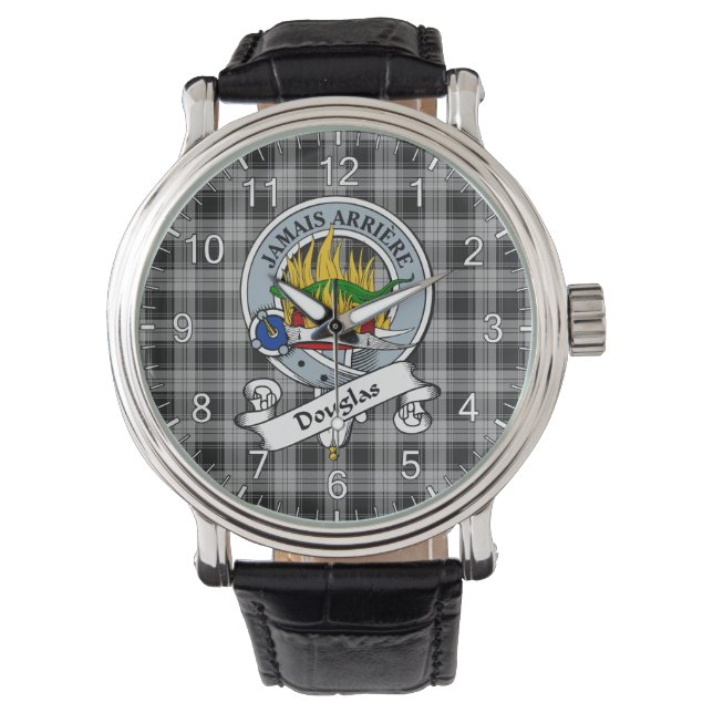 Classic Timeless Clan Douglas Gray Badge Tartan Horloge (Voorkant)