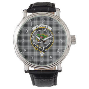 Classic Timeless Clan Douglas Gray Tartan Badge Horloge