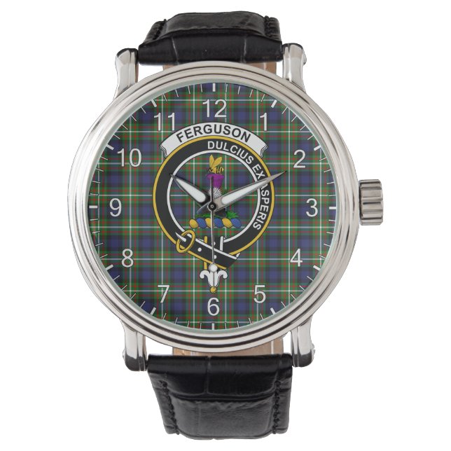 Classic Timeless Clan Ferguson Modern Tartan Badge Horloge (Voorkant)