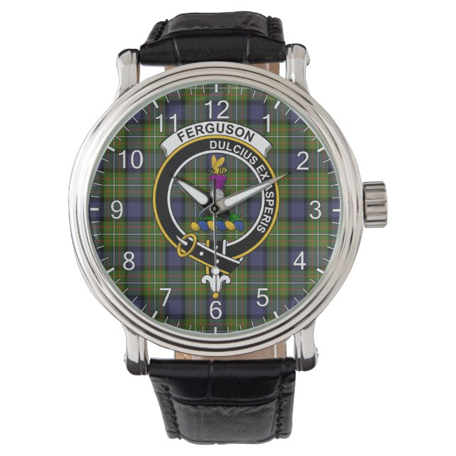 Classic Timeless Clan Ferguson Tartan Badge Pset Horloge (Voorkant)