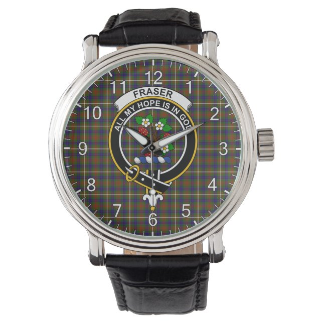 Classic Timeless clan Fraser Hunting Tartan Badge Horloge (Voorkant)