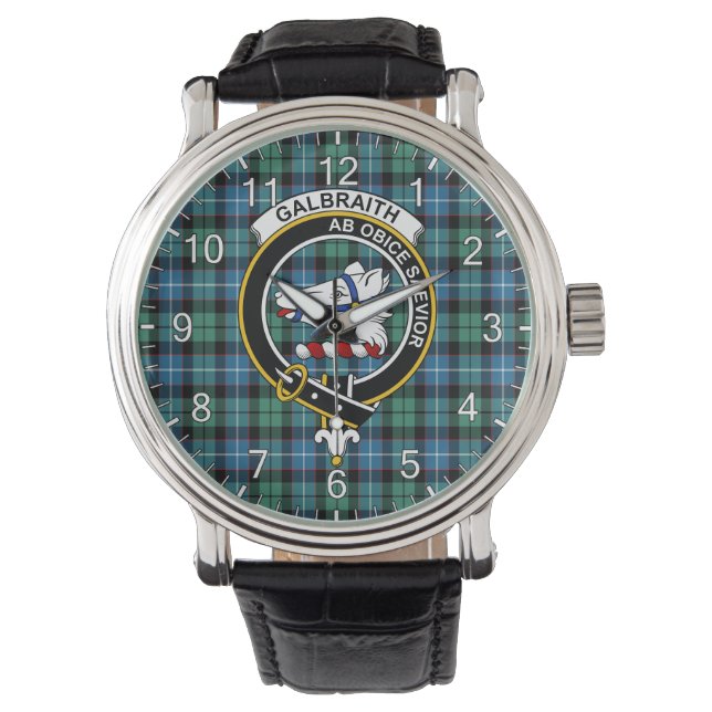 Classic Timeless Clan Galbraith Ancient Tartan Bad Horloge (Voorkant)