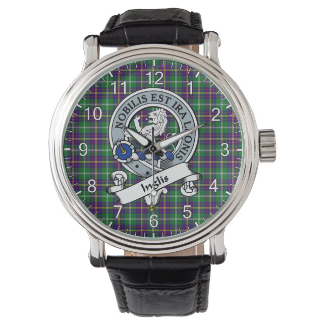 Classic Timeless Clan Inglis Modern Badge Tartan Horloge (Voorkant)
