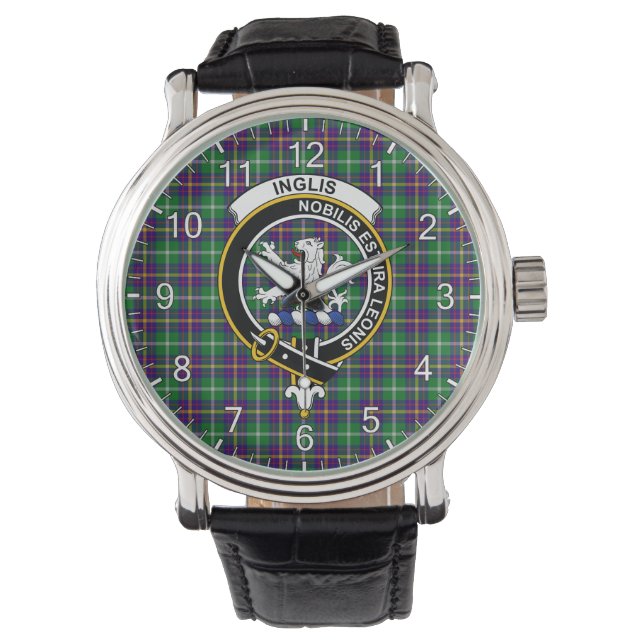 Classic Timeless Clan Inglis Modern Tartan Badge Horloge (Voorkant)