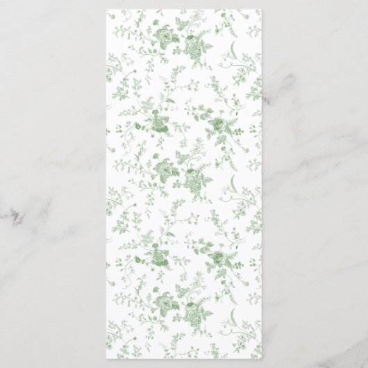 Classic Toile Green Floral Mariage Menu Table (Dos)