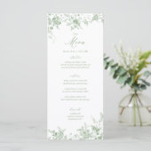 Classic Toile Green Floral Mariage Menu Table (Debout devant)