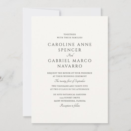 Classic Traditional Formal Wedding Invitation (Devant)