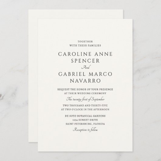 Classic Traditional Formal Wedding Invitation (Devant / Derrière)