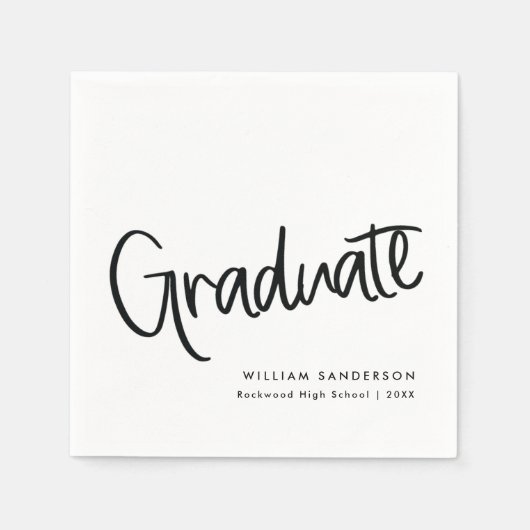Classic Trendy Script Zwart-wit Afstuderen Servet (Voorkant)
