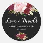 Classic Tropical Black Love & Bedankt Wedding Ronde Sticker (Voorkant)