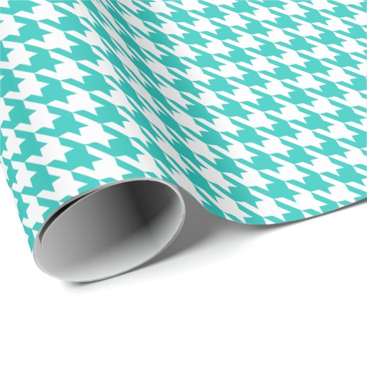 Classic Turquoise and White Houndstooth Pattern Cadeaupapier (Rol Hoek)