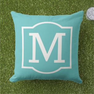 Classic Turquoise Blue Custom Monogram Letter Buitenkussen