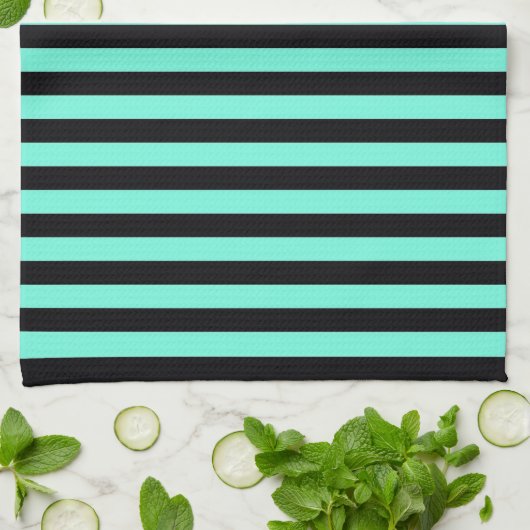 Classic Turquoise en Black Stripe Pattern Theedoek (Gevouwen)