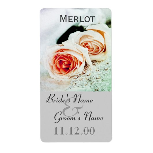 Classic twee rozen bruiloft wijnfles label (Voorkant)