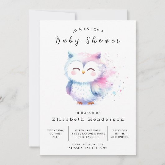 Classic Unique Owl Baby shower Kaart (Voorkant)