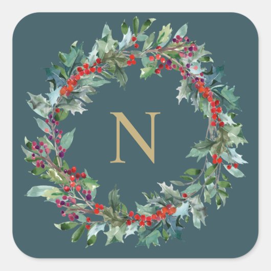 Classic Vakantie Holly Monogram Initiaal Sticker (Voorkant)