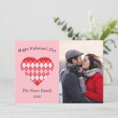 Classic Valentijn Rood en Roze Argyle (Roze) Feestdagenkaart (Staand voorkant)