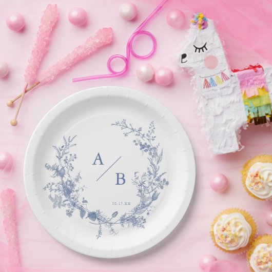 Classic Victoriaans Frans Bruiloft Monogram Papieren Bordje (Feest)