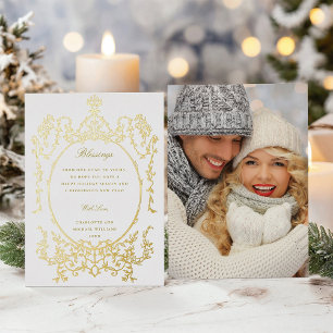 Classic Victoriaans Lijst Kerstfoto Goud Folie Feestdagenkaart