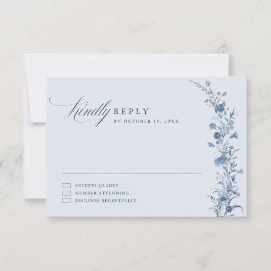 Classic Victorian Blue French Garden Chic Wedding RSVP Kaartje (Voorkant)