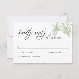 Classic Victorian Sage Floral Wedding RSVP Card Kaartje