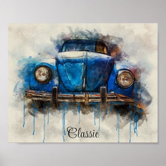 Classic vieil affiche de voiture bleue (Devant)