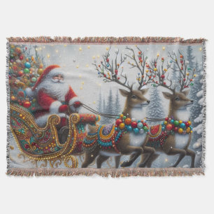 Classic/Vintage Kerstman & rendier Deken